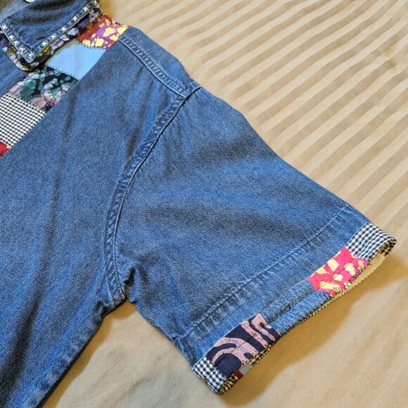 Handcrafted Embellished Denim Patchwork Shirt Upcycled Handmade - Picture 3 of 9